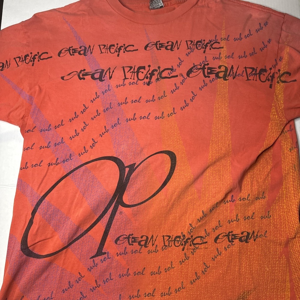 Men's Ocean Pacific Made In‎ USA Xl Tee Shirt Sub Sol Orange Pink Purple Graphic
